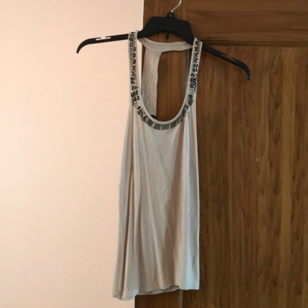 Beige halter top and open back top with sequins